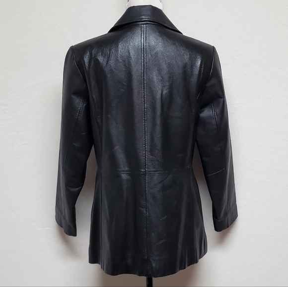 VINTAGE Worthington Black Textured Leather Button Up Quilted Blazer Jacket M - Picture 11 of 15